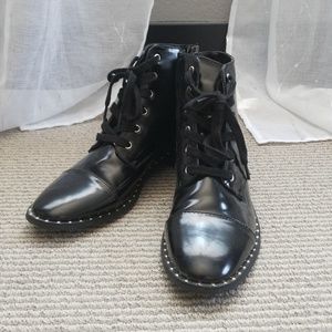 Patent leather silver studded ankle boots/booties